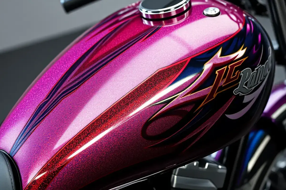Custom painted motorcycle gas tank